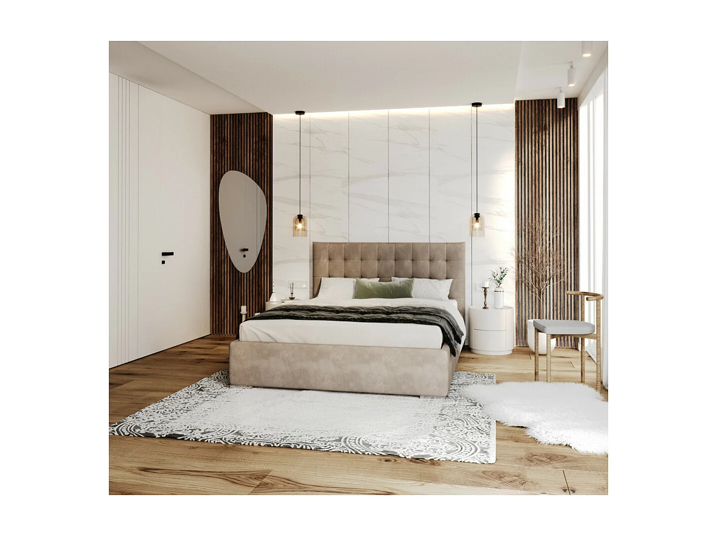 Lit coffre LUCERNO 140 x 190 cm avec sommier à lattes relevable Taupe