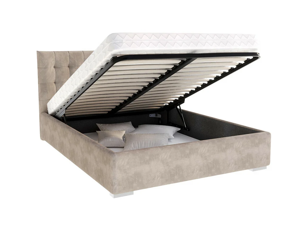 Lit coffre LUCERNO 140 x 190 cm avec sommier à lattes relevable Taupe