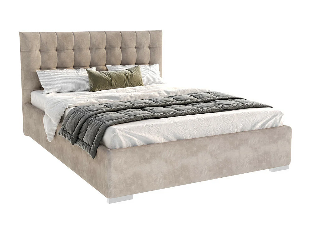 Lit coffre LUCERNO 140 x 190 cm avec sommier à lattes relevable Taupe