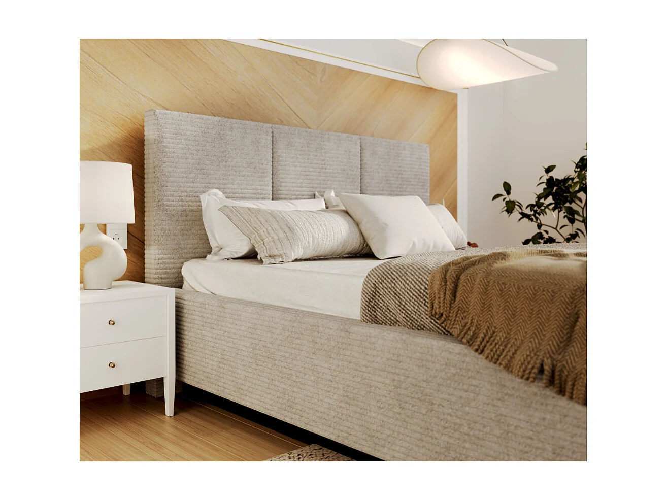 Lit coffre Aveiro velours côtelé 160 x 200 cm avec sommier à lattes relevable Gris Clair