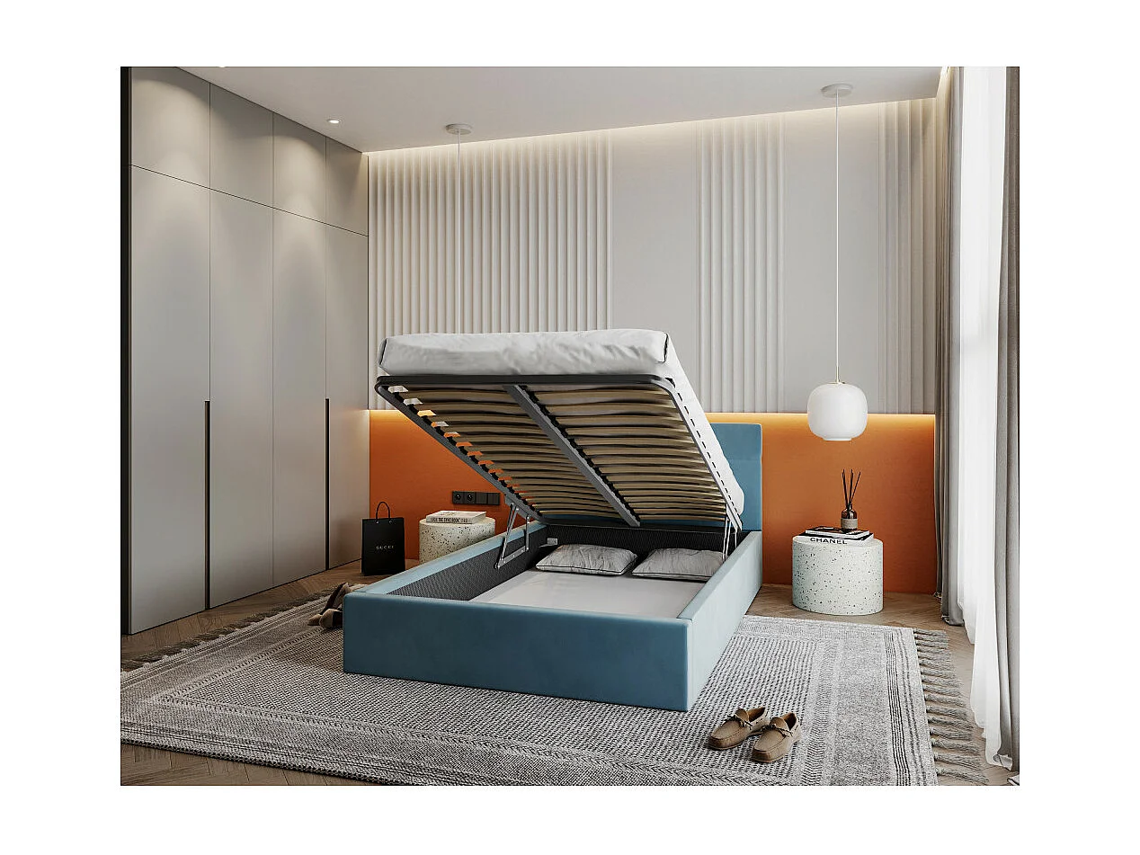Lit coffre Vegas 120 x 200 cm  avec sommier à lattes relevable Azur