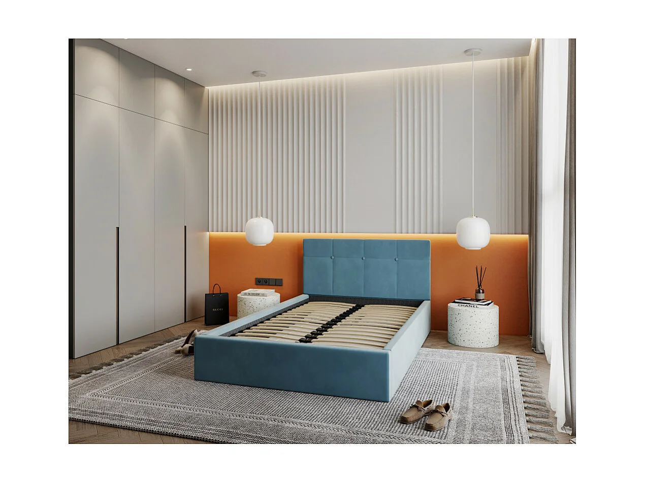 Lit coffre Vegas 120 x 200 cm  avec sommier à lattes relevable Azur