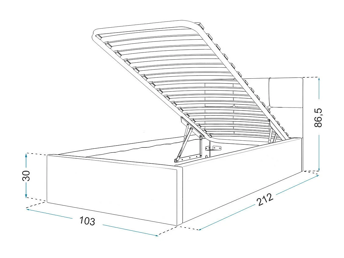 Lit coffre Vegas 90 x 200 cm  avec sommier à lattes relevable Violet
