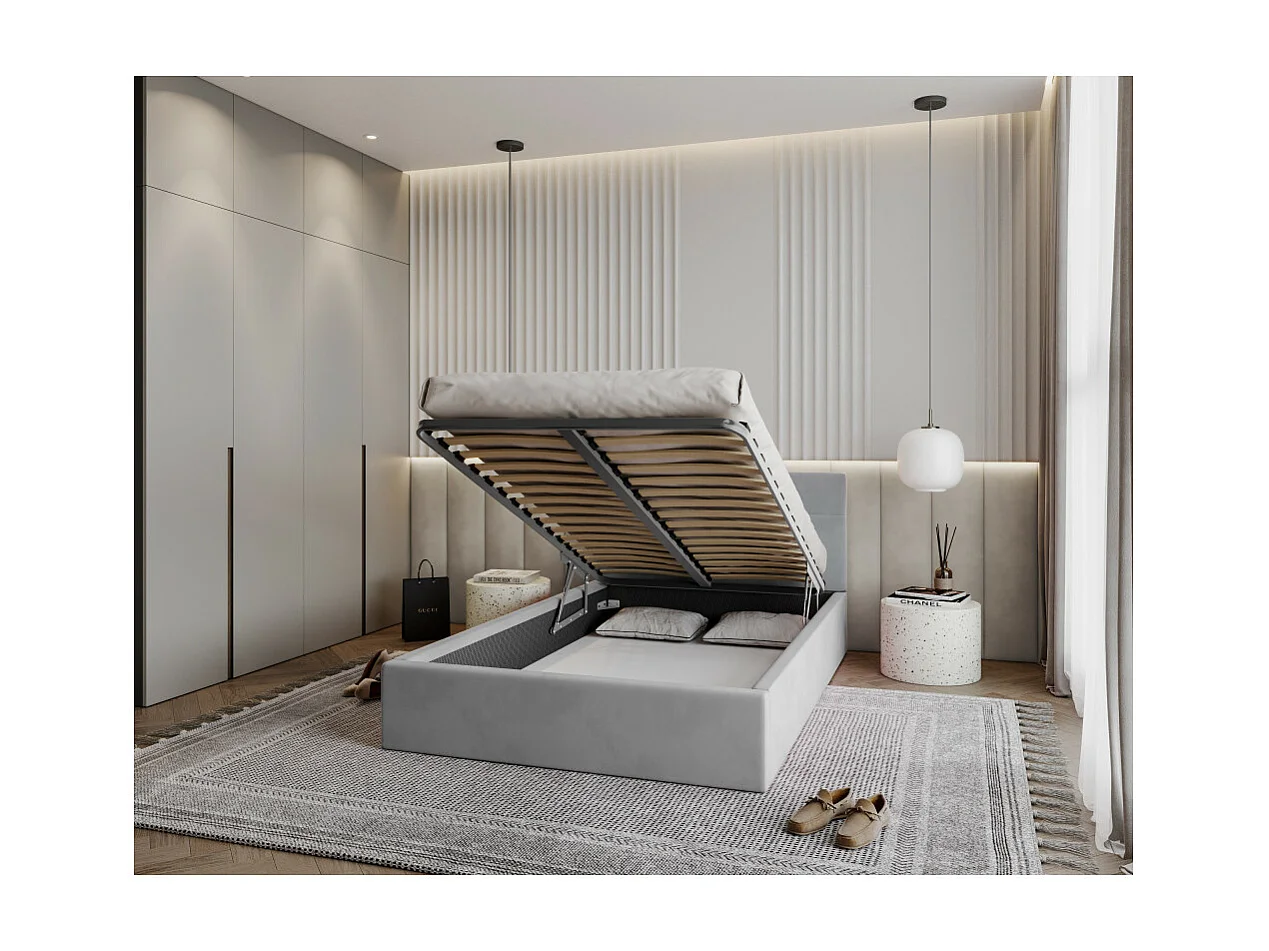 Lit coffre Vegas 120 x 200 cm  avec sommier à lattes relevable Gris Clair