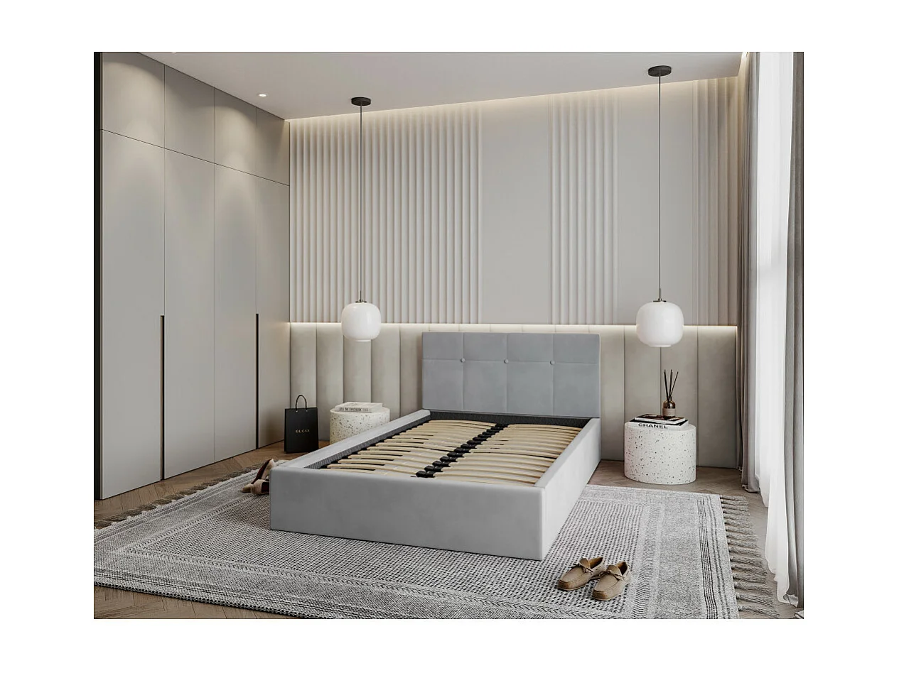 Lit coffre Vegas 120 x 200 cm  avec sommier à lattes relevable Gris Clair