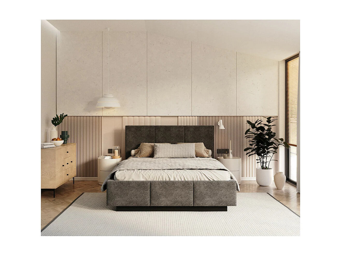 Lit coffre Aveiro velours côtelé 160 x 200 cm avec sommier à lattes relevable Gris Foncé