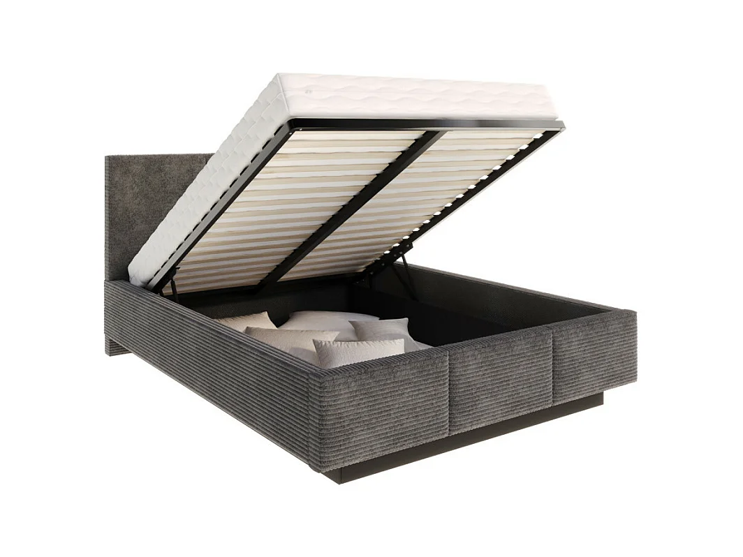 Lit coffre Aveiro velours côtelé 160 x 200 cm avec sommier à lattes relevable Gris Foncé