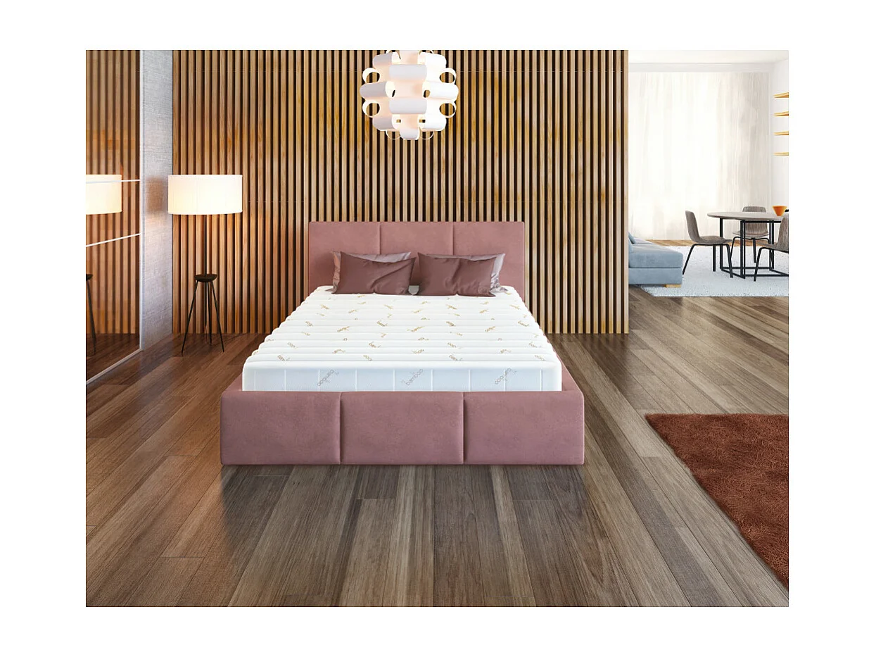 Lit coffre Tulum 140 x 200 cm avec sommier à lattes relevable Misty Rose