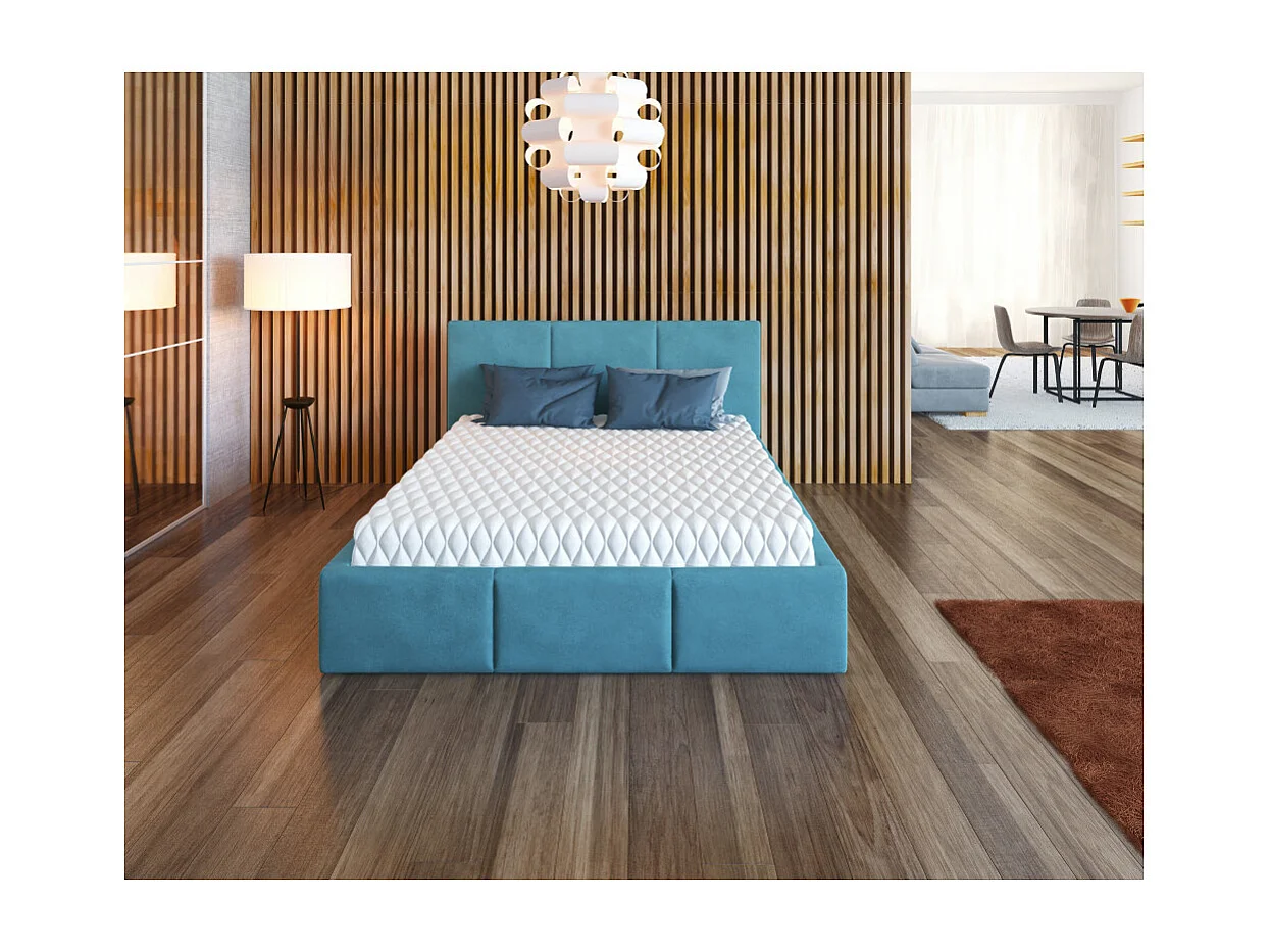 Lit coffre Tulum 140 x 200 cm avec sommier à lattes relevable Azur