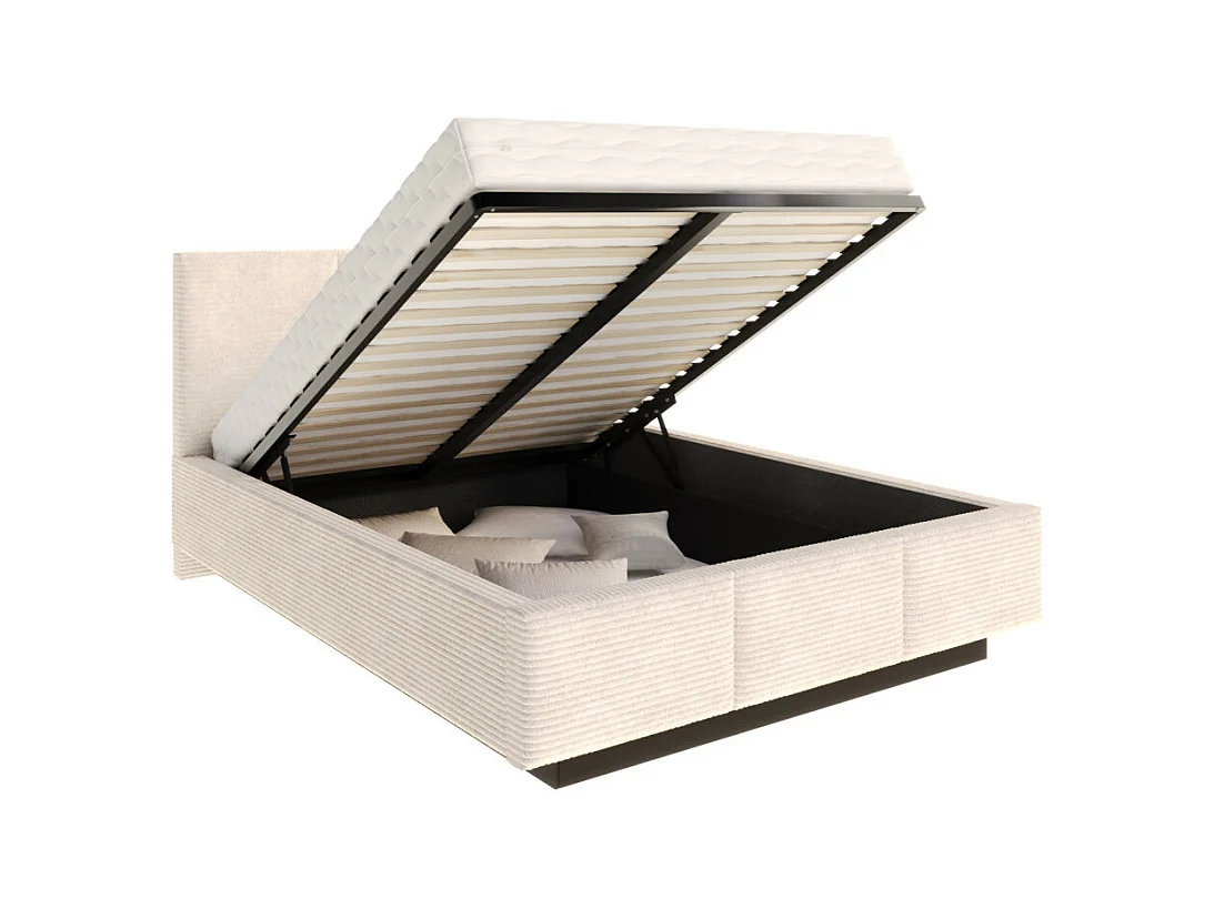 Lit coffre Aveiro velours côtelé 140 x 190 cm avec sommier à lattes relevable Beige Foncé