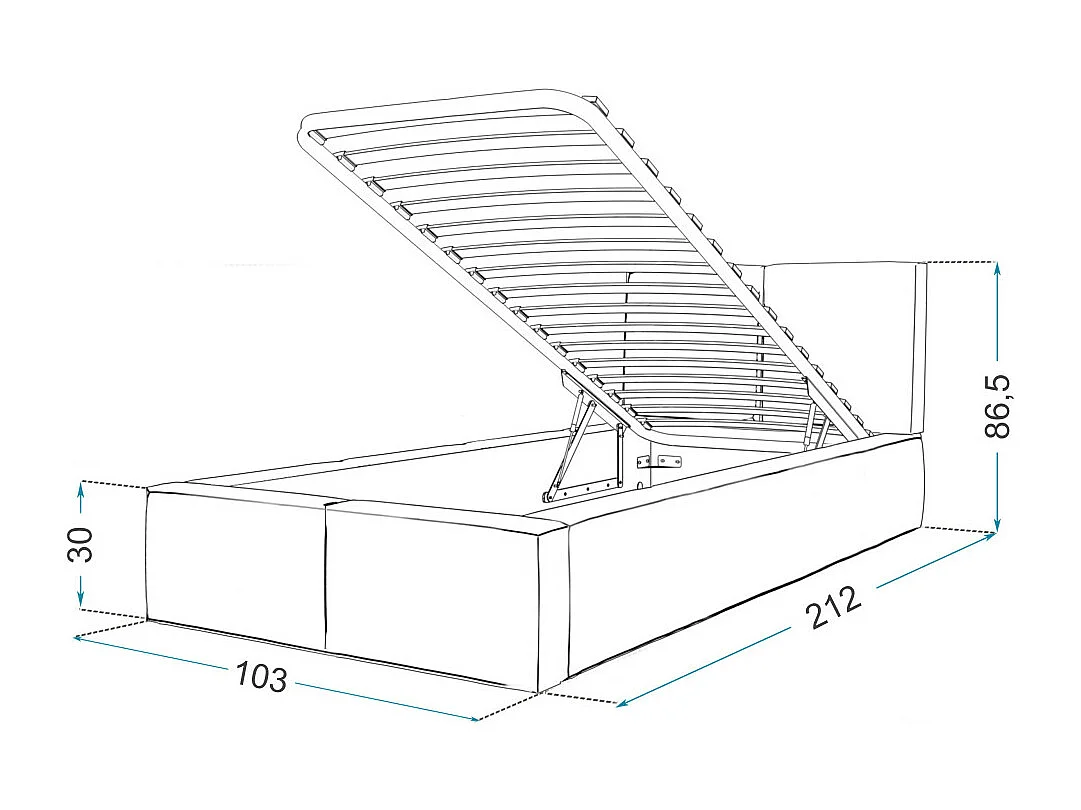 Lit coffre Tulum 90 x 200 cm avec sommier à lattes relevable Gris Foncé