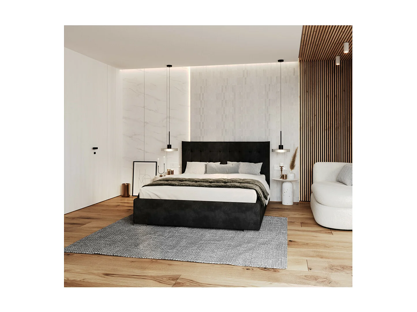 Lit coffre LUCERNO 140 x 190 cm avec sommier à lattes relevable Noir