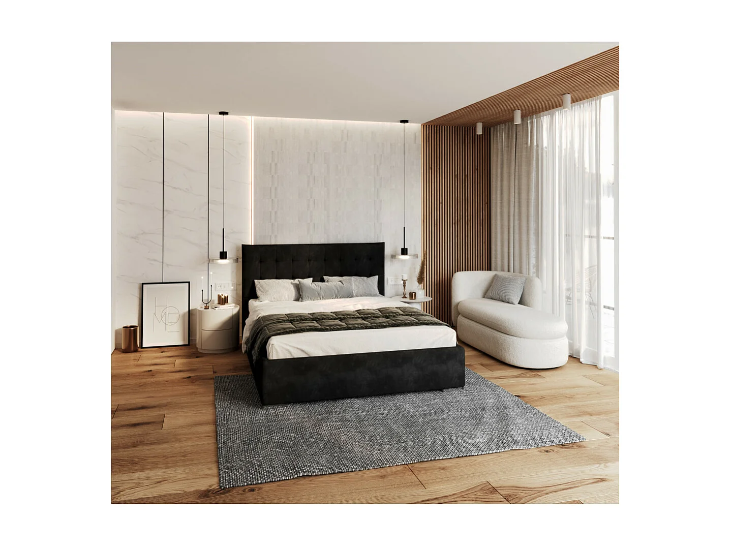 Lit coffre LUCERNO 140 x 190 cm avec sommier à lattes relevable Noir