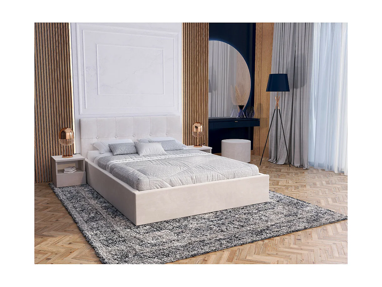Lit coffre Vegas 180 x 200 cm avec sommier à lattes relevable Beige