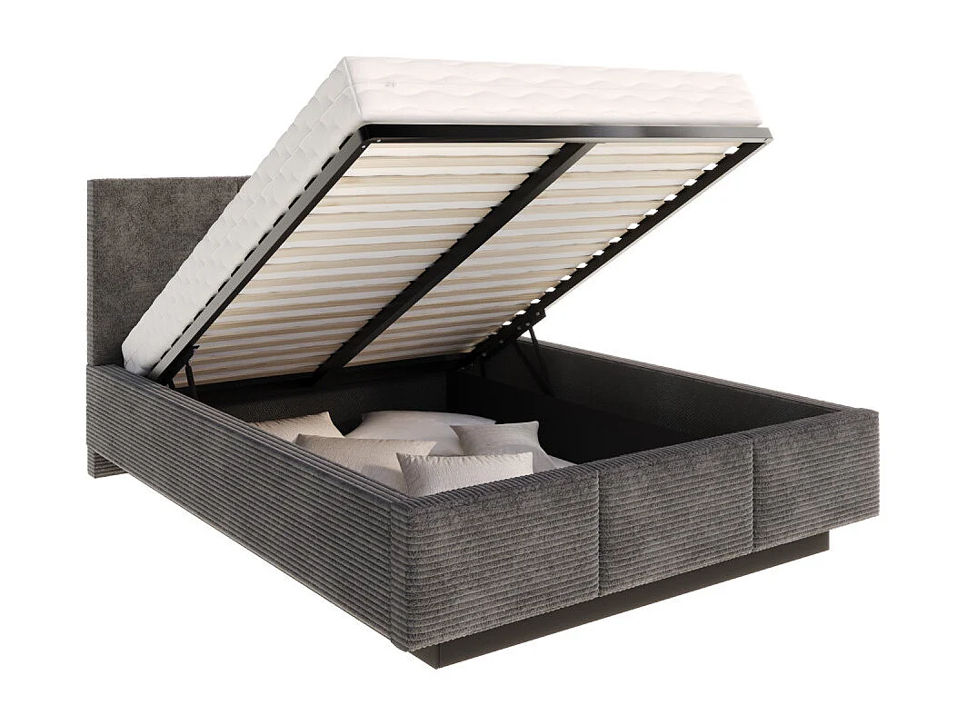 Lit coffre Aveiro velours côtelé 140 x 190 cm avec sommier à lattes relevable Gris Foncé
