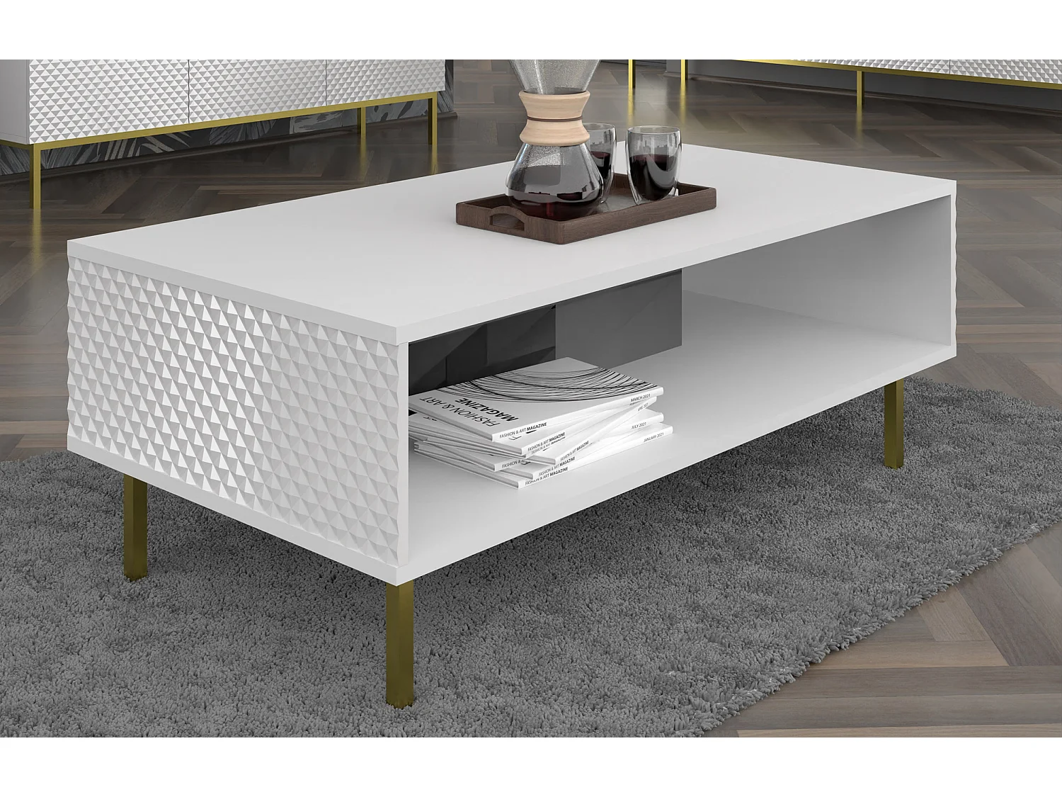 Table basse RAVENNA C 90x60 cm blanc brillant avec cadre