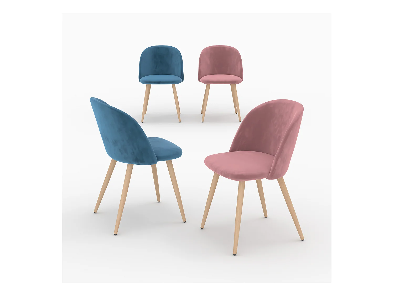 Pack 4 chaises en velours bleu et rose - Cozy