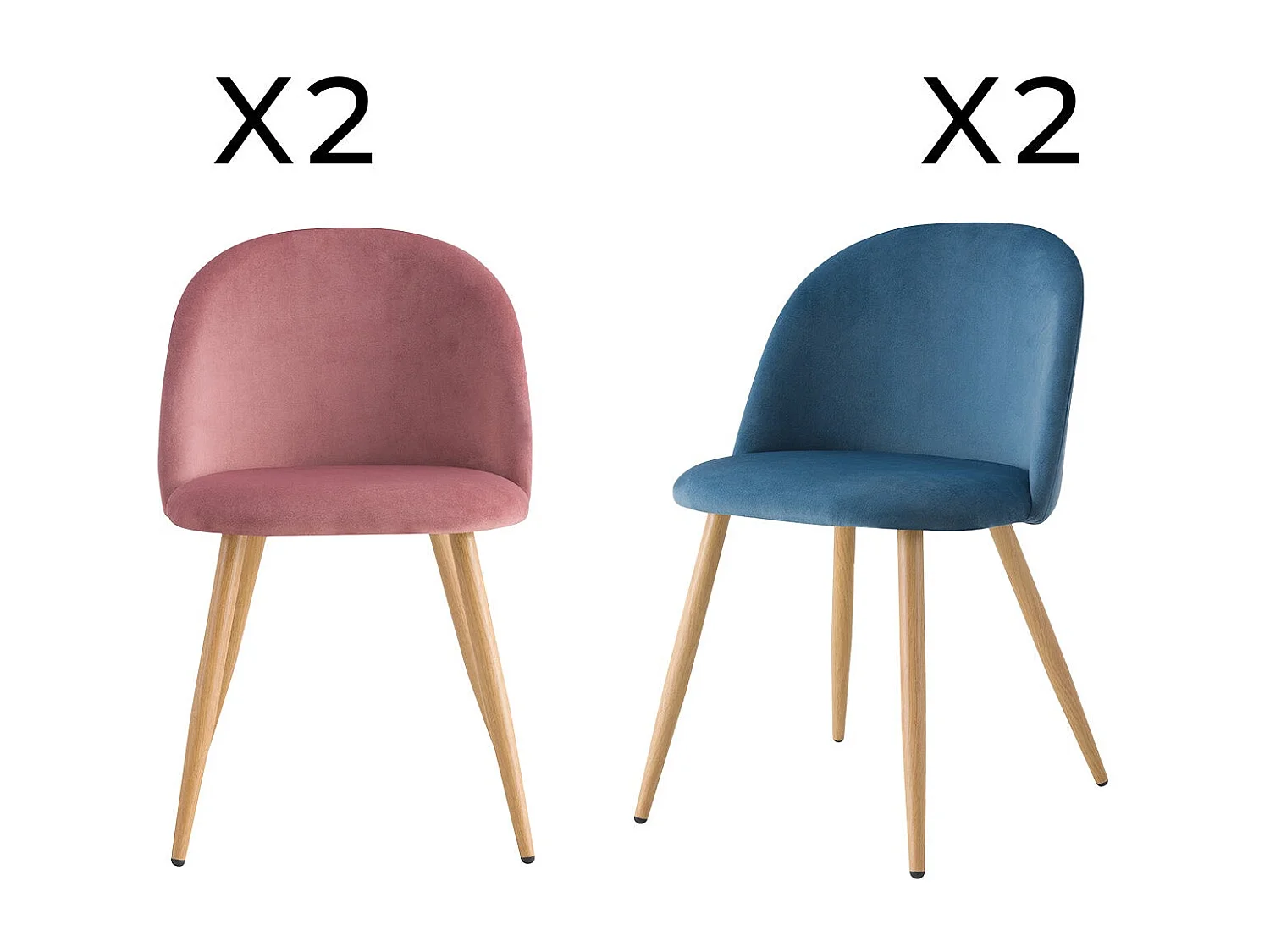 Pack de 4 sillas de terciopelo azul y rosa - Cozy