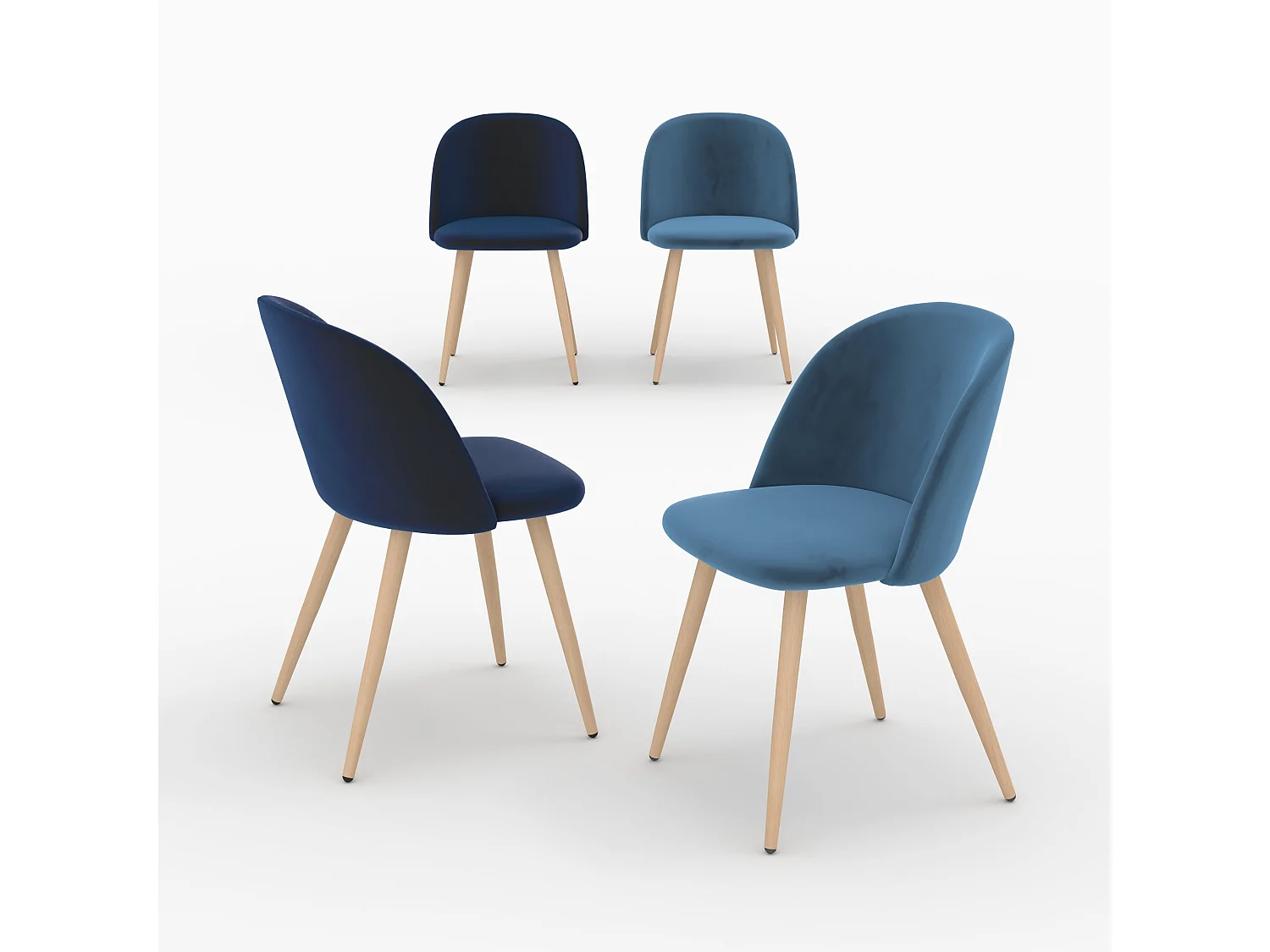 Pack 4 chaises en velours bleu foncé et bleu - Cozy