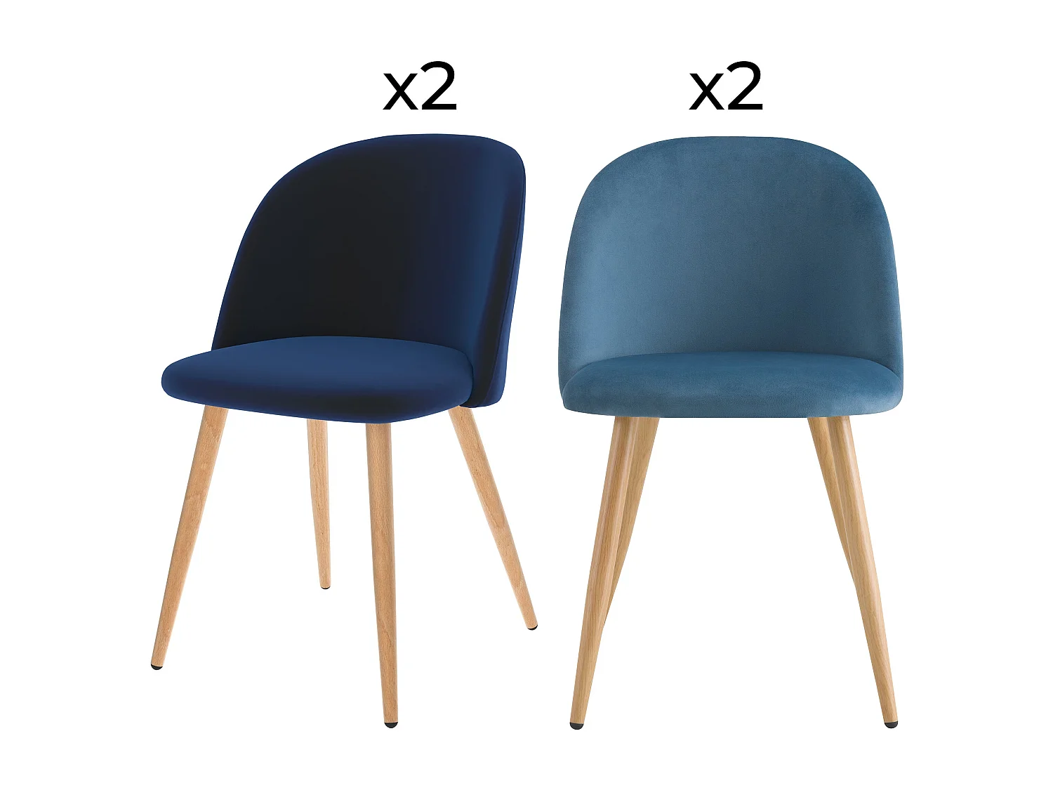 Pack de 4 sillas de terciopelo azul oscuro y azul - Cozy