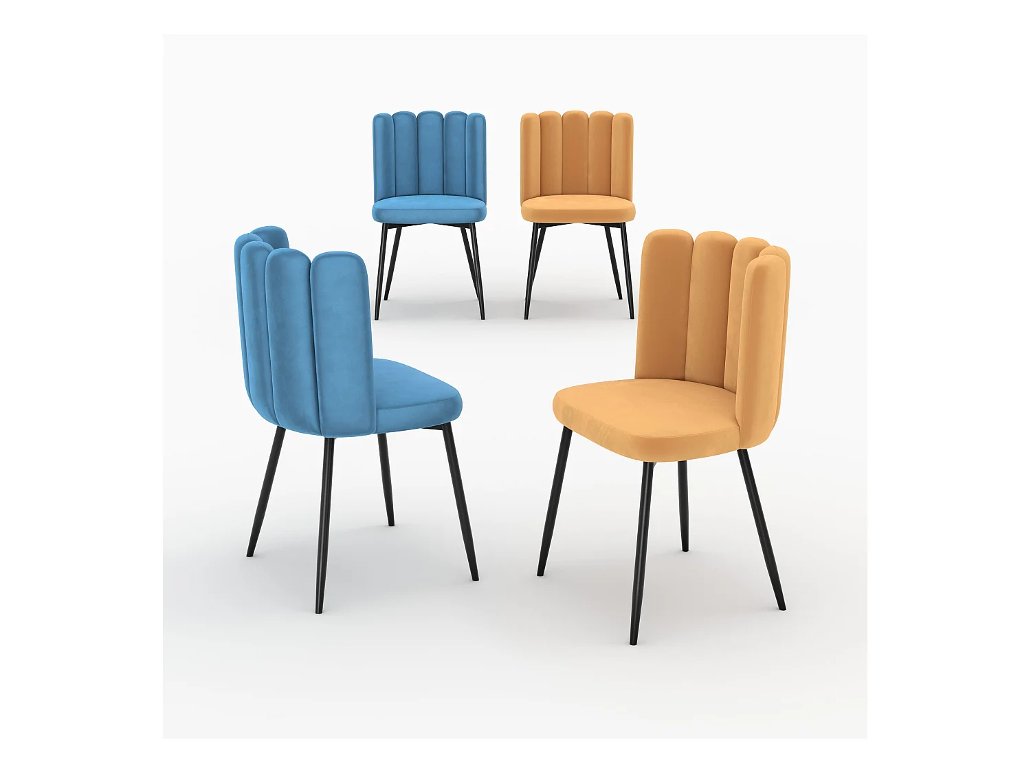 Pack 4 chaises en velours bleu et jaune - Rosy