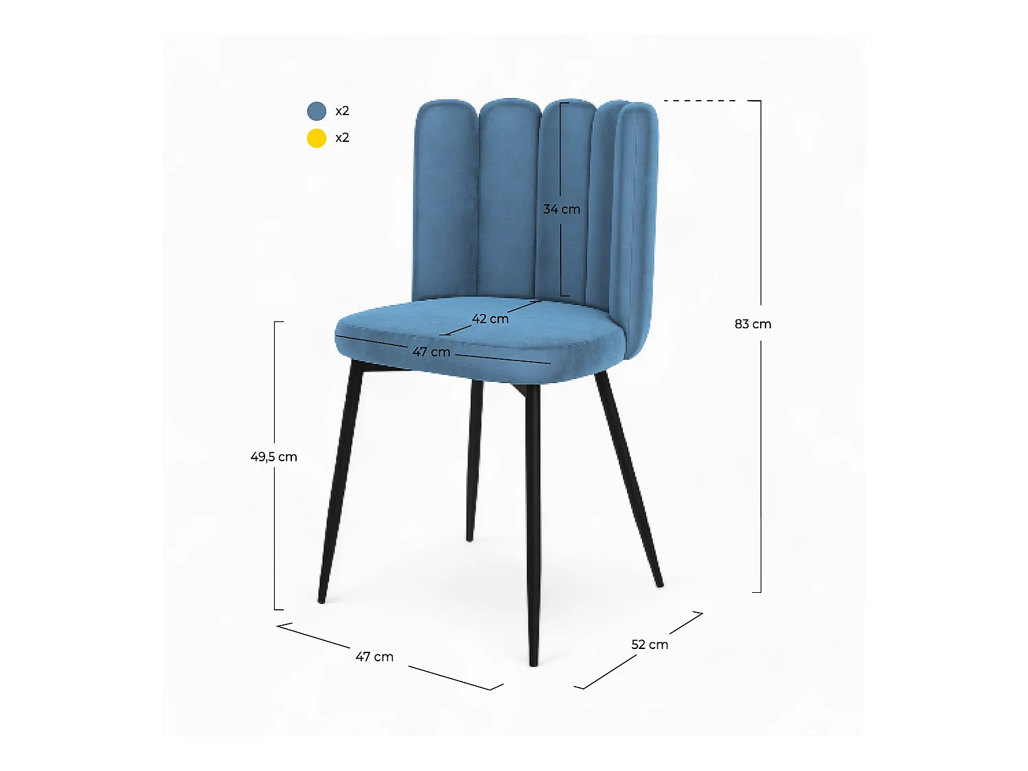 Pack de 4 sillas de terciopelo azul y amarillo - Rosy