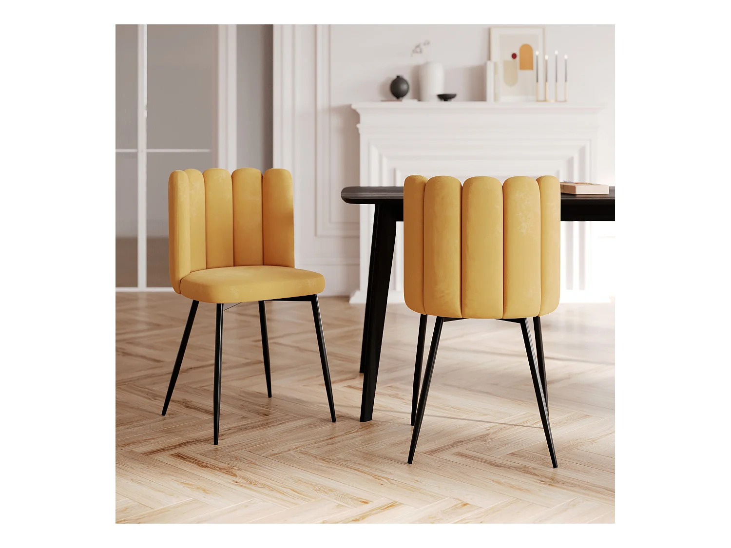 Pack de 4 sillas de terciopelo azul y amarillo - Rosy