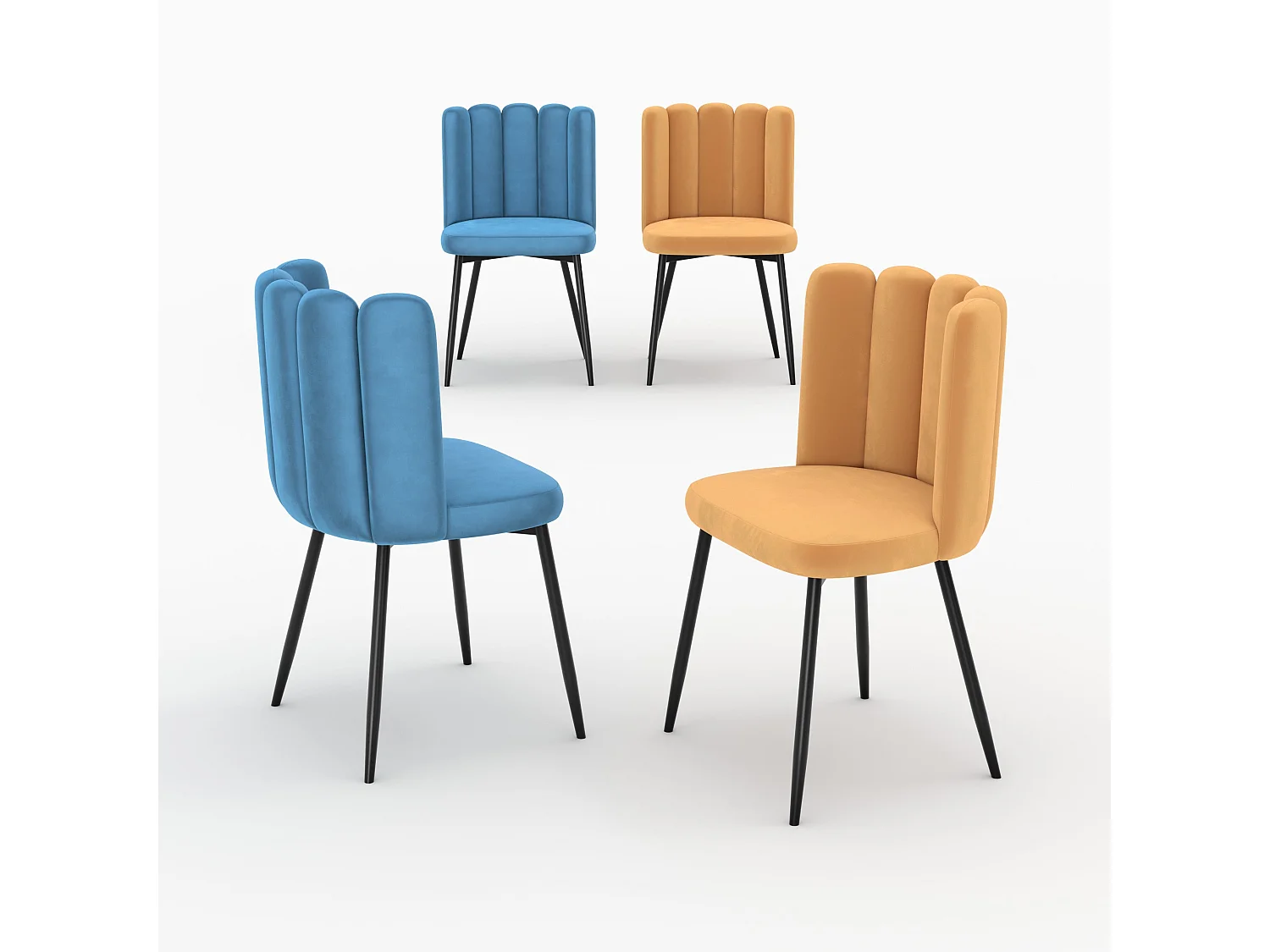 Set di 4 sedie in velluto blu e giallo - Rosy