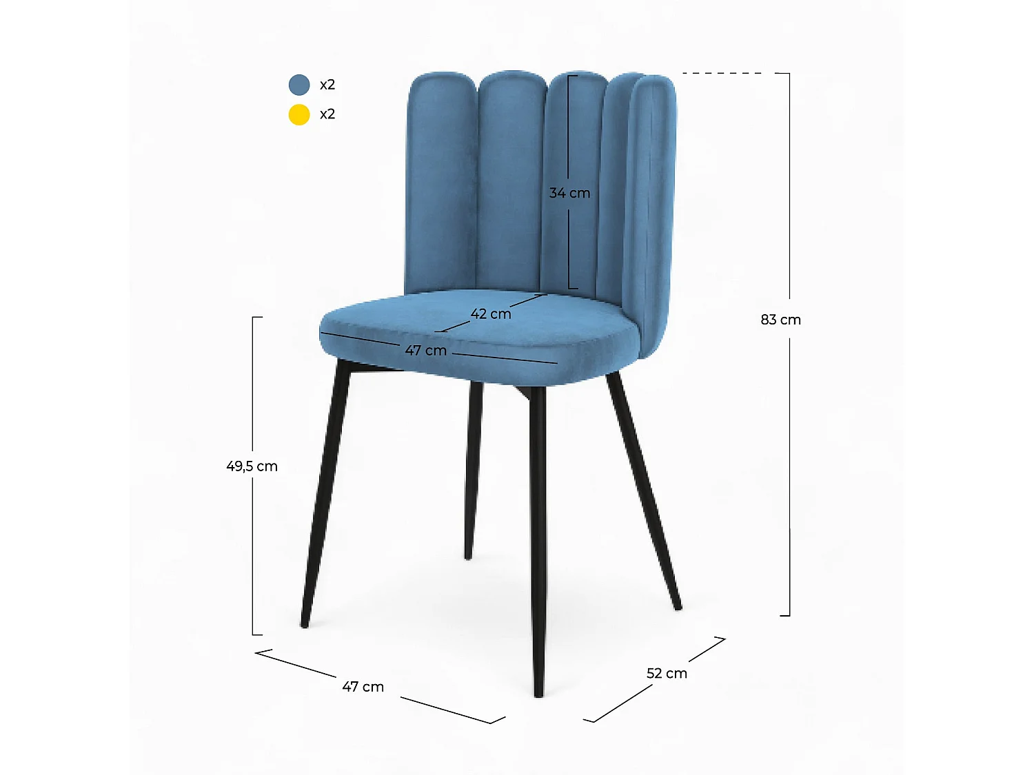 Pacco di 4 sedie in velluto blu e giallo - Rosy