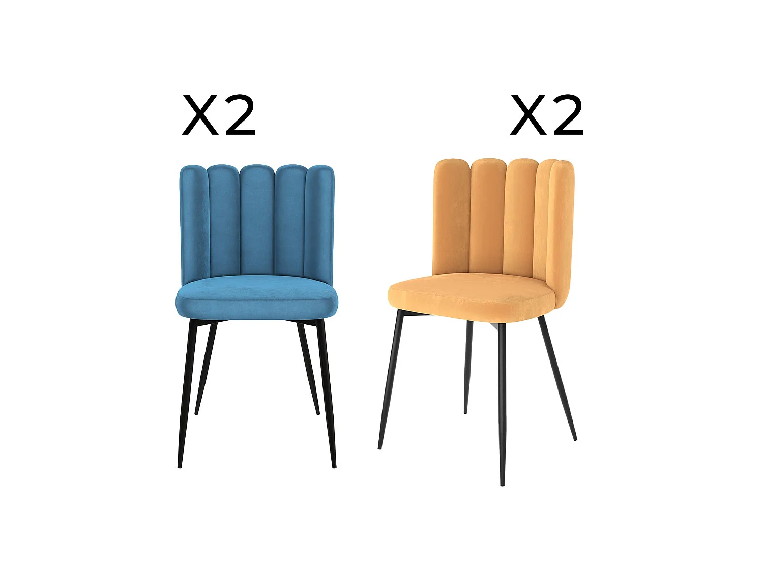 Pacco di 4 sedie in velluto blu e giallo - Rosy