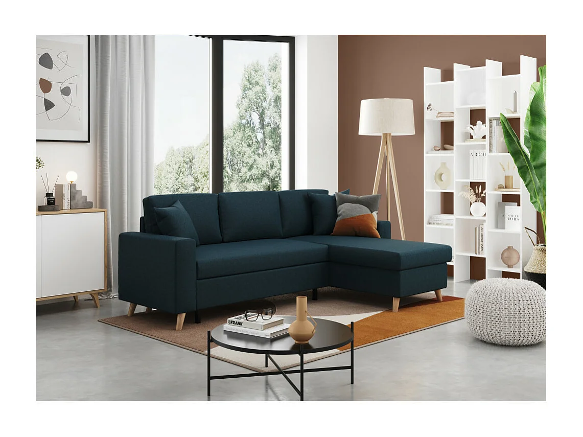 Canapé d'angle convertible 3 places Artik tissu Bleu