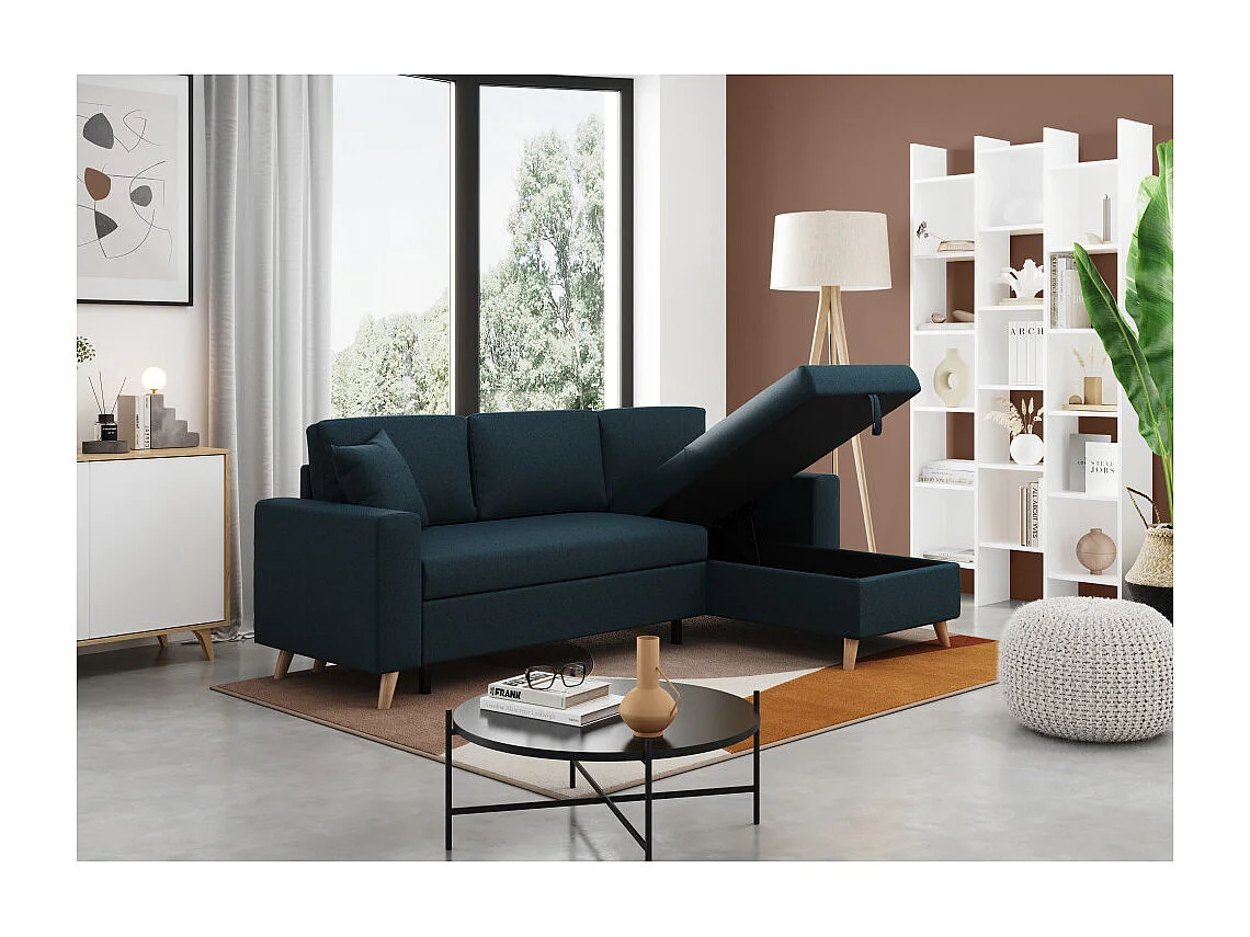 Canapé d'angle convertible 3 places Artik tissu Bleu