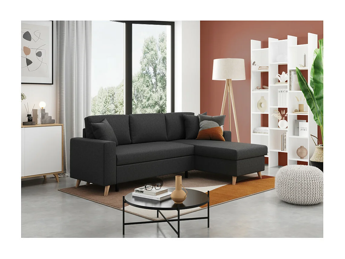 Canapé d'angle convertible 3 places Artik tissu Gris Foncé