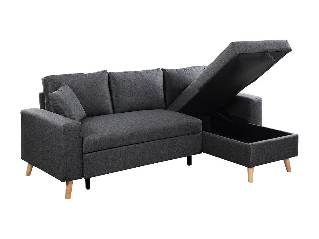Canapé d'angle convertible 3 places Artik tissu Gris Foncé