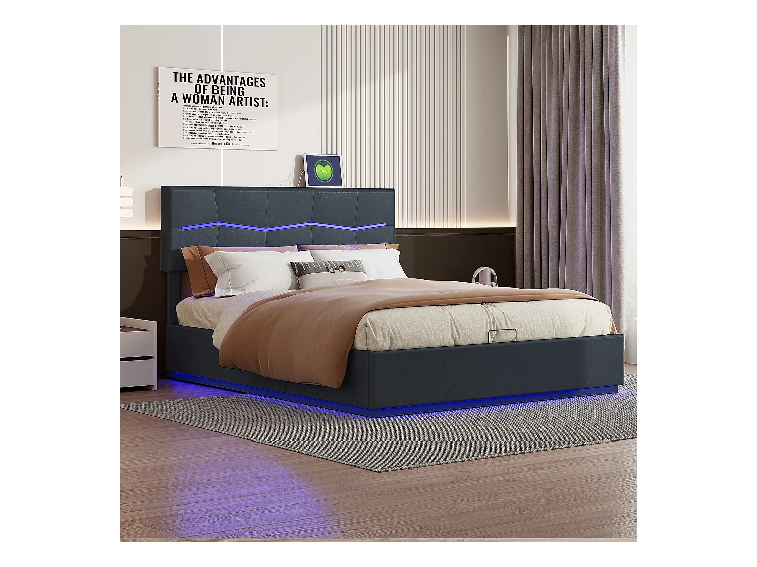 Cama doble tapizada de 180x200cm con canapé