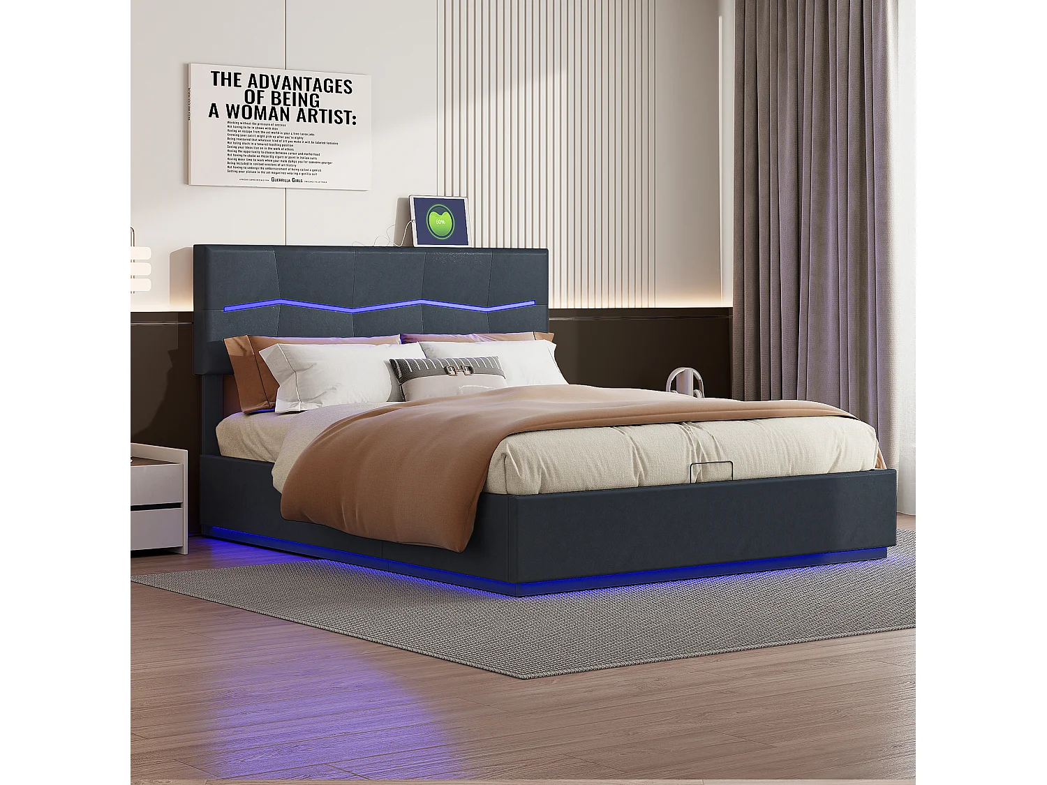 Lit double rembourré 180x200cm avec coffre de lit