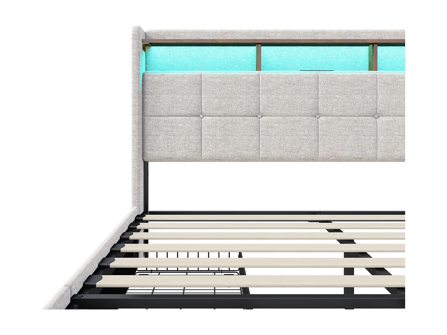 Lit à tiroir 160x200cm Lit rembourré avec lumière LED et port de chargement USB