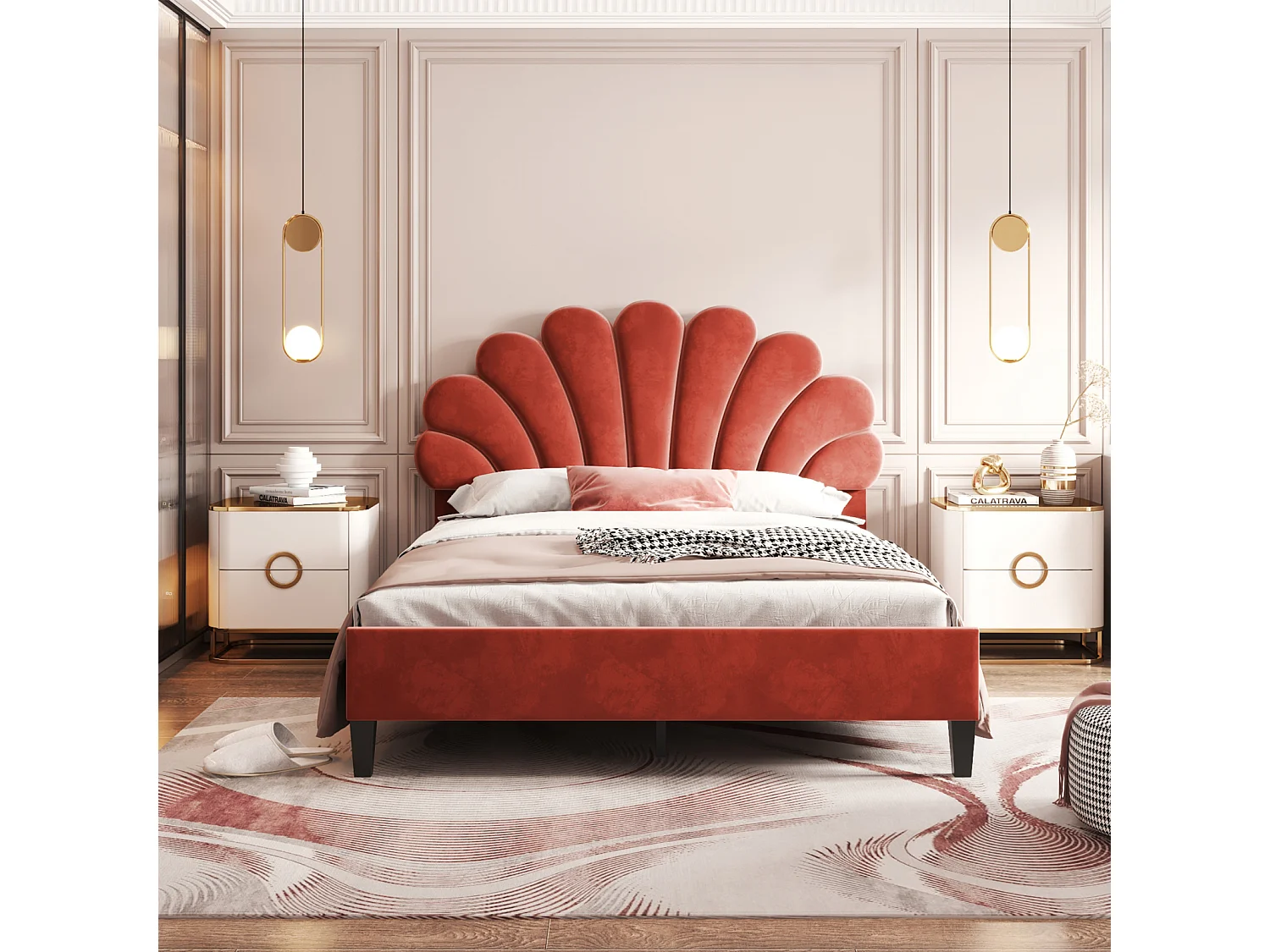 Lit rembourré 140x200cm lit double lit pétale rouge vin tissu velours