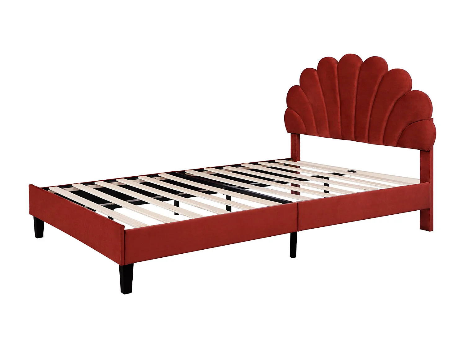 Lit rembourré 140x200cm lit double lit pétale rouge vin tissu velours