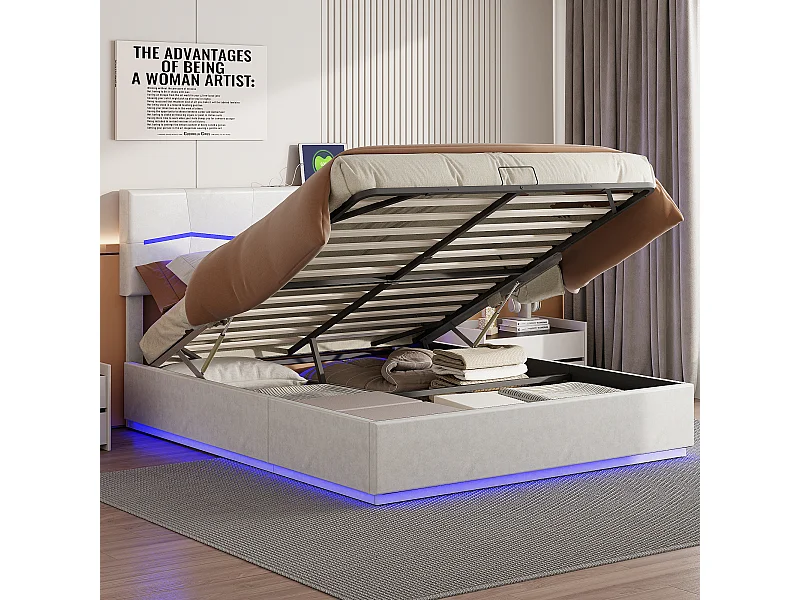 Cama de casal estofada 180x200cm com cama box