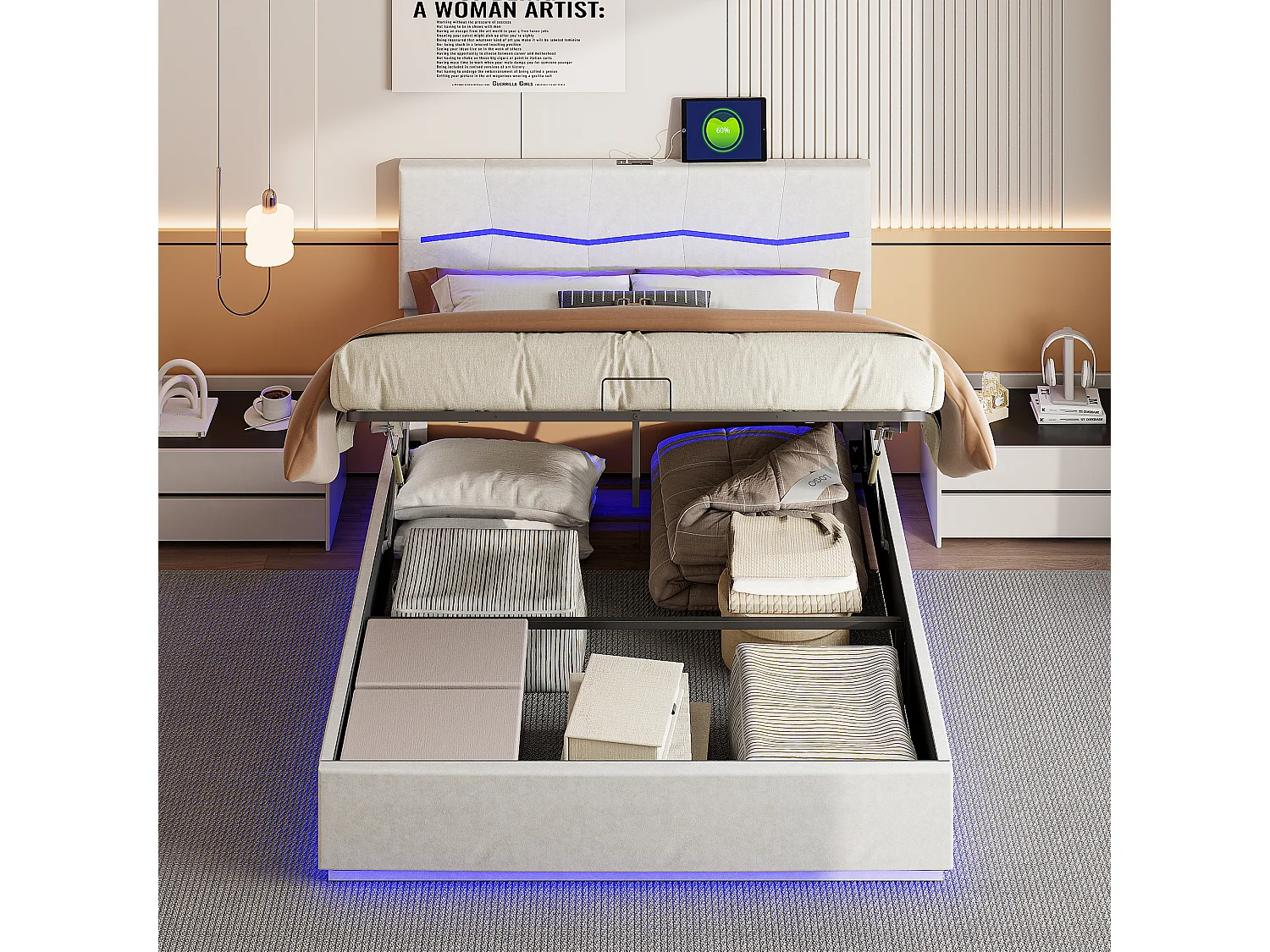 Letto matrimoniale imbottito 180x200cm con contenitore