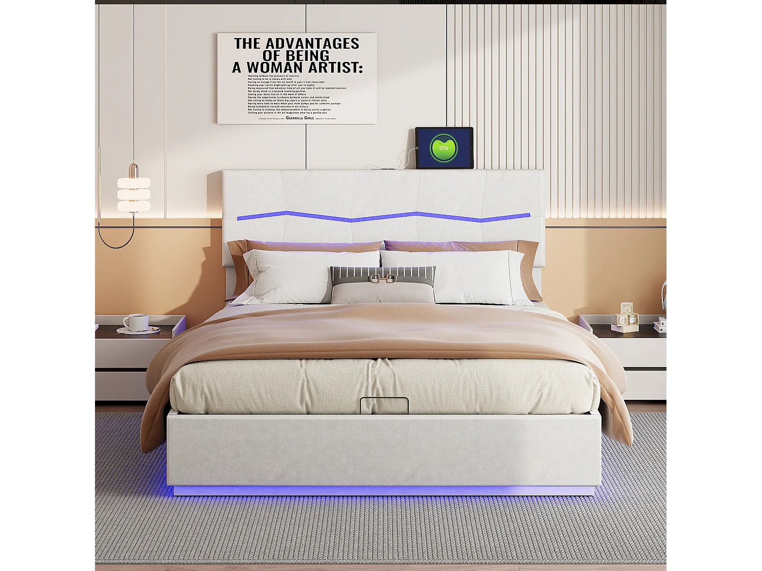 Letto matrimoniale imbottito 180x200cm con contenitore