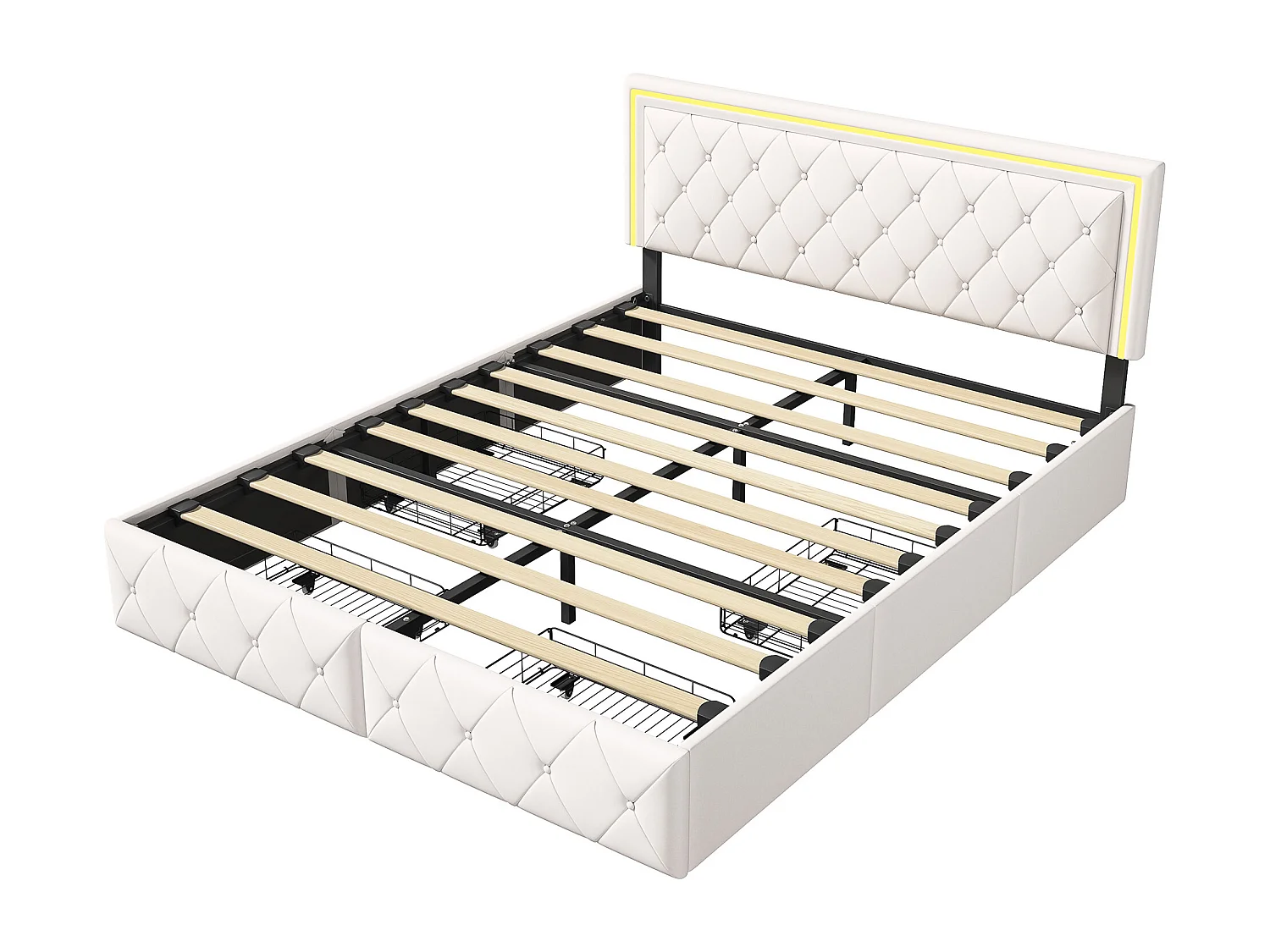 Letto matrimoniale imbottito 160x200cm con 4 cassetti con luce LED