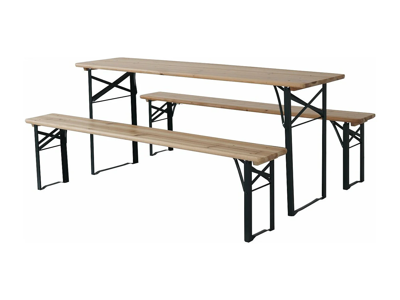 Table de jardin brasserie pliante avec 2 bancs " Lisbonne " - 176 x 46 x 75 cm -  Marron