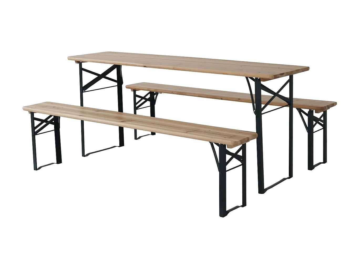 Table de jardin brasserie pliante avec 2 bancs " Lisbonne " - 176 x 46 x 75 cm -  Marron
