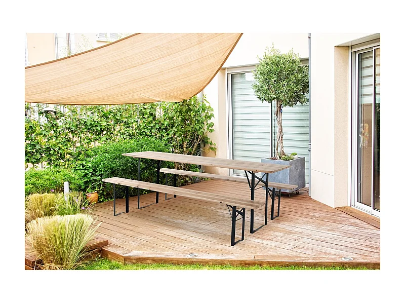 Tuintafel met 2 banken brasserie inklapbare tafel outdoor "Lisbonne" - 176 x 46 x 75 cm -  Bruin - kastanjebruin