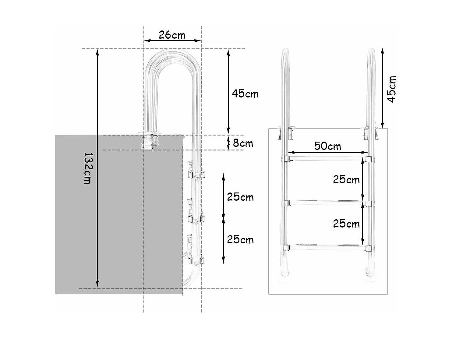 Échelle de Piscine à 3 Marches 1,32m Échelle de Sécurité pour Piscine en 304 Acier Inoxydable Échelle de Marche