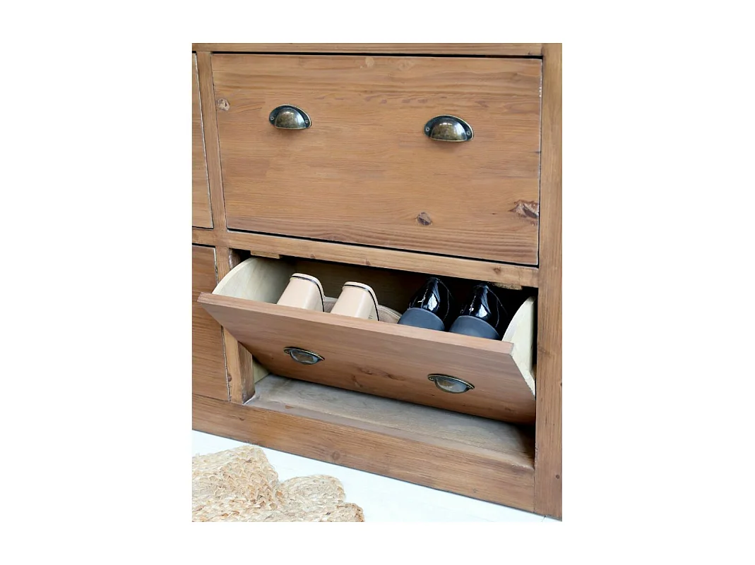 Grand meuble rangement chaussures entrée bois marron 190 x 40 x 90cm