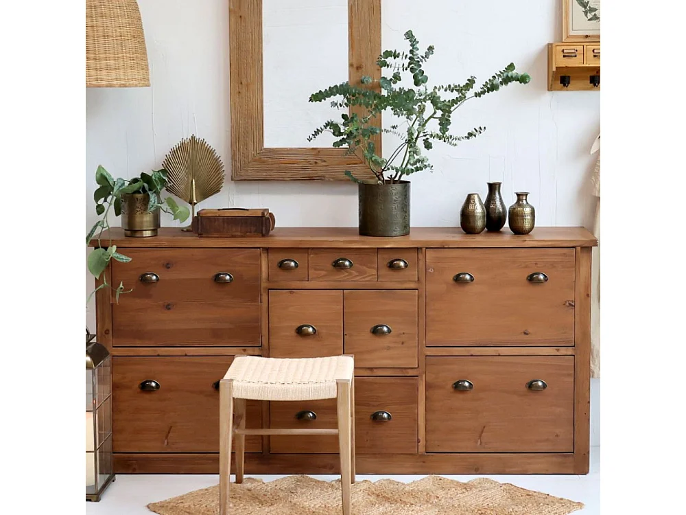 Grand meuble rangement chaussures entrée bois marron 190 x 40 x 90cm