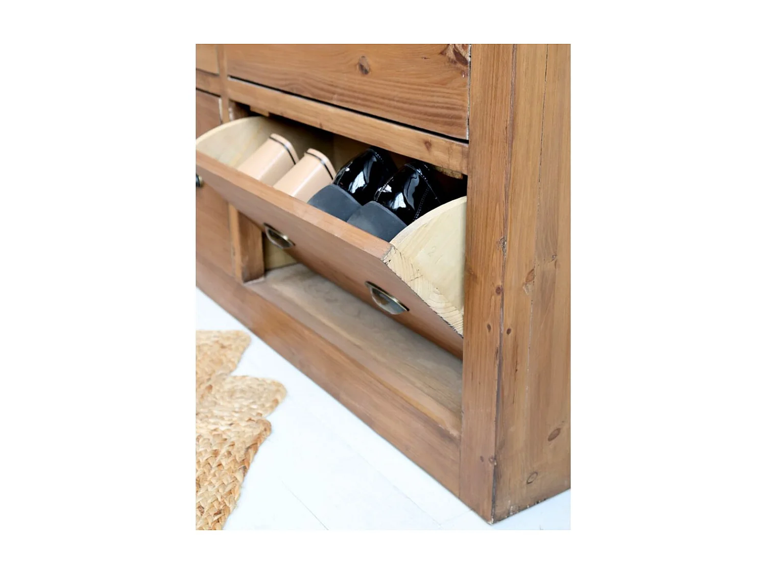 Grand meuble rangement chaussures entrée bois marron 190 x 40 x 90cm